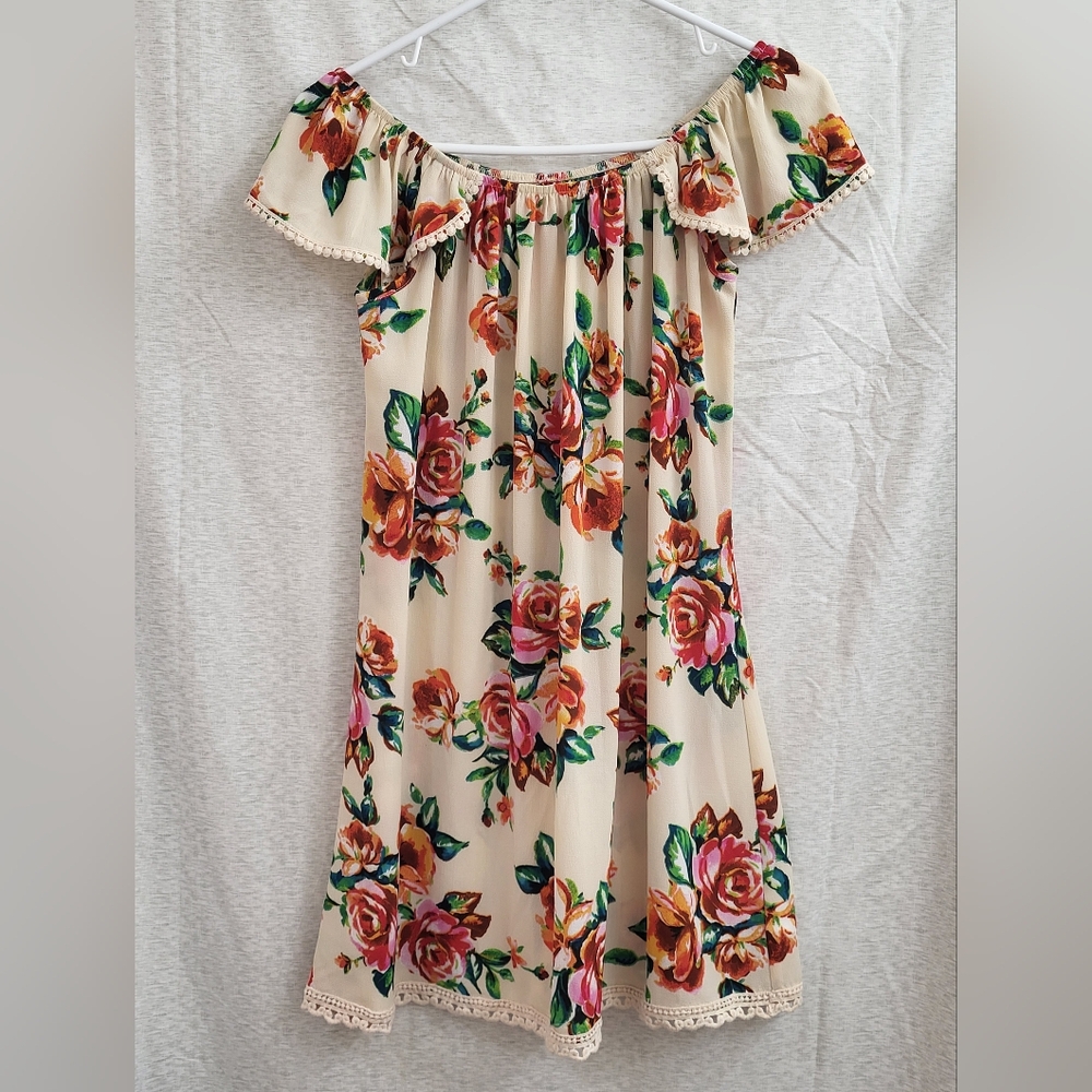 Chelsea & Violet Women's Cream Floral Off‎ The Shoulder Mini Dress Size XS